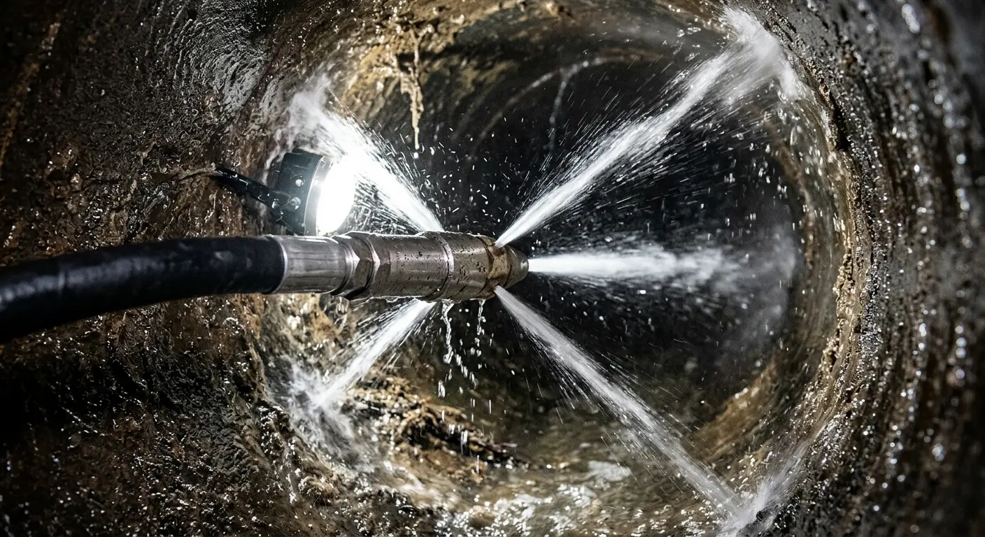 High-pressure hydro jetting nozzle cleaning sewer pipe for Storm Drain Cleaning in Pacific Grove
